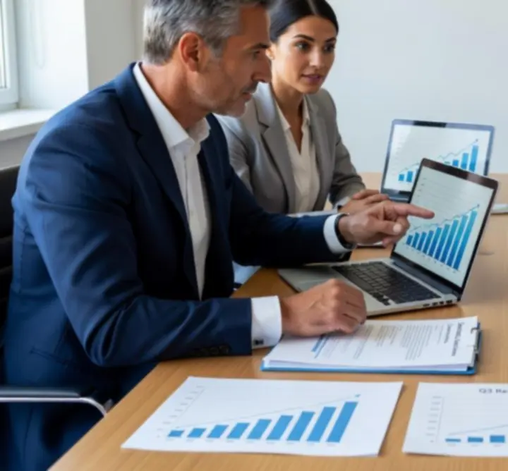 Advisor reviewing a property finance case study with clients