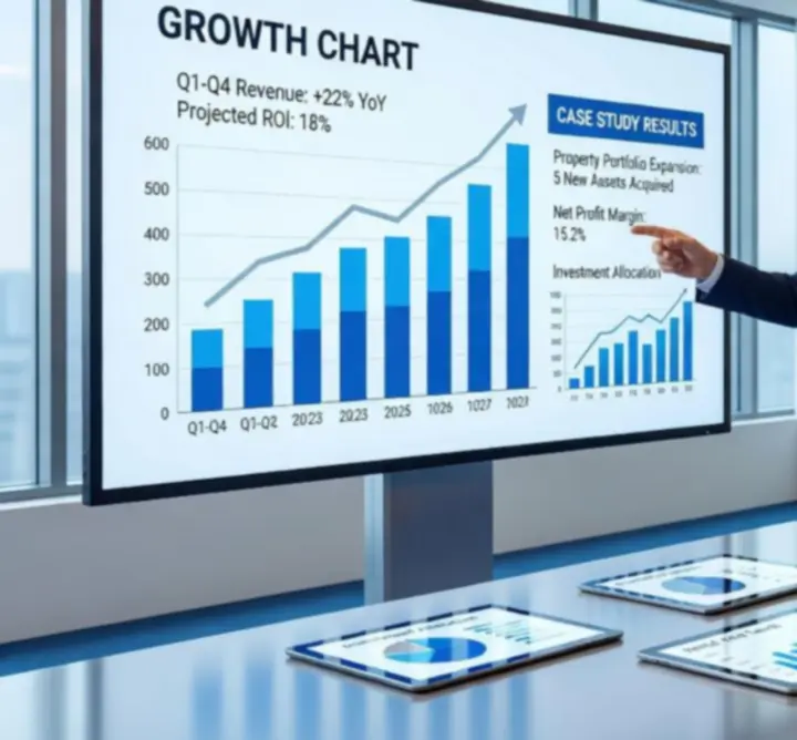 Graph showing financial growth over time on a digital tablet