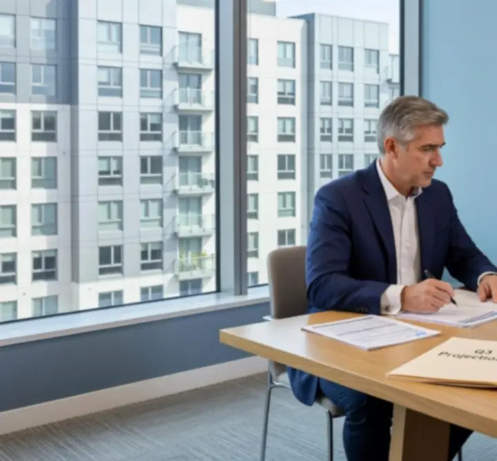 Client reviewing investment property performance charts