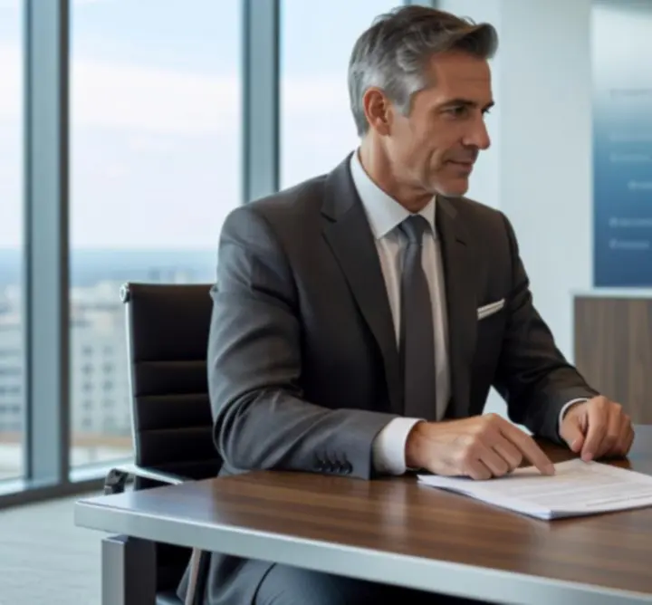 Mortgage consultant reviewing financing options with clients in a professional meeting