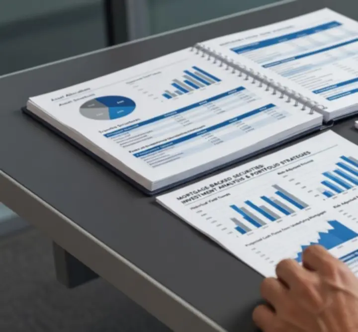 Mortgage investment documents and charts on a desk